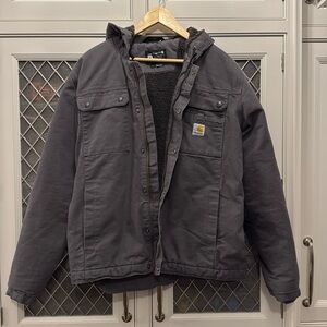 Carhartt relaxed fit washed duck Sherpa-lined utility jacket